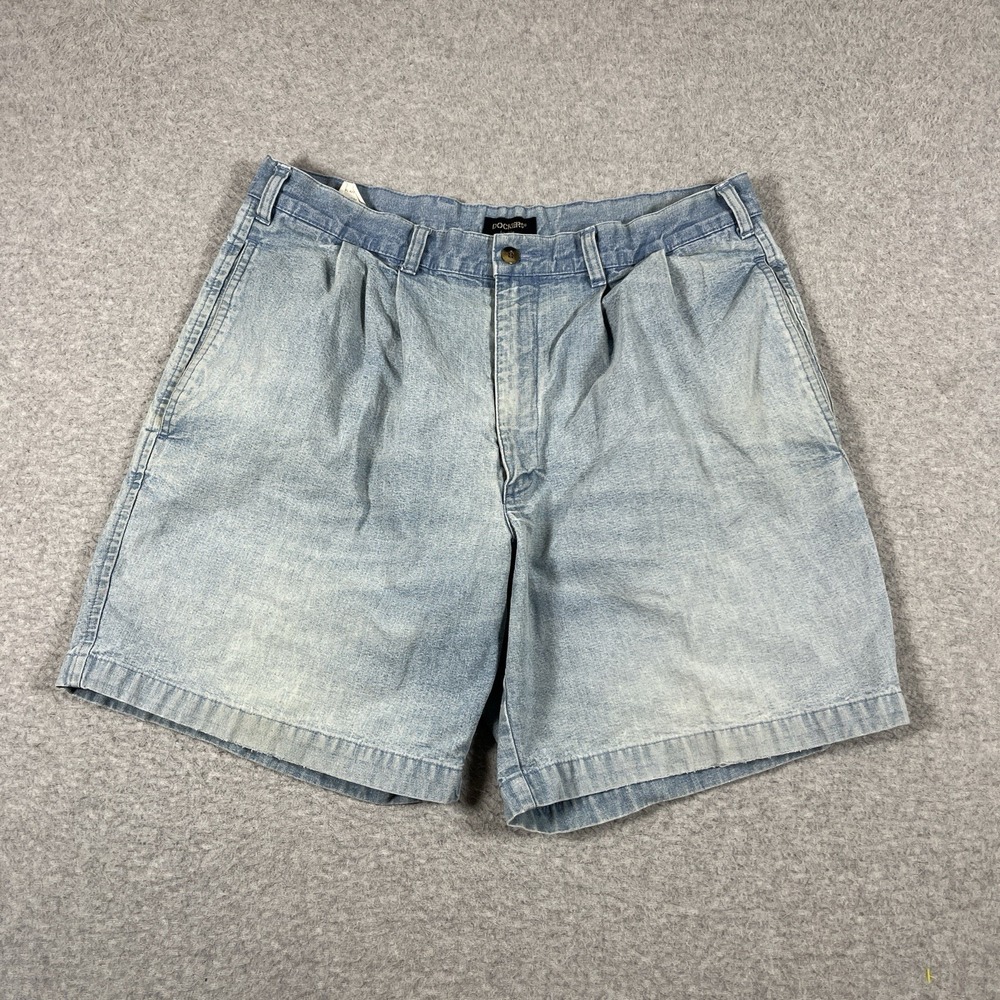 Vintage Dockers Shorts Mens 34 (Fit 32) Blue Denim Double Pleated 90s Cotton 7"